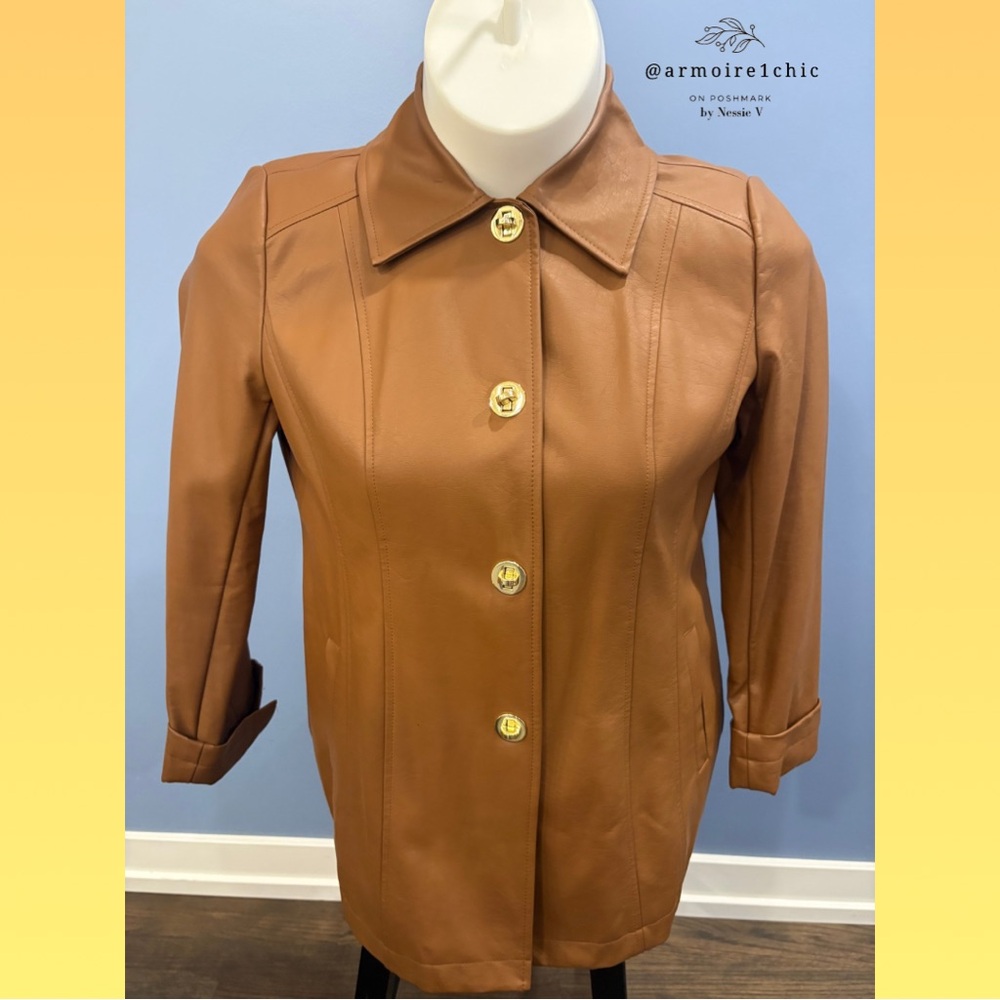 D & Co | Light Brown Embellished Faux Leather Jacket | Women’s Size Small